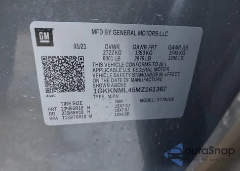 2021 GMC Acadia Fwd Slt z USA, uszkodzony, nr VIN 1GKKNML45MZ161367